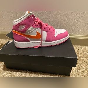 Nike White Pink Orange Jordan 1 Mid